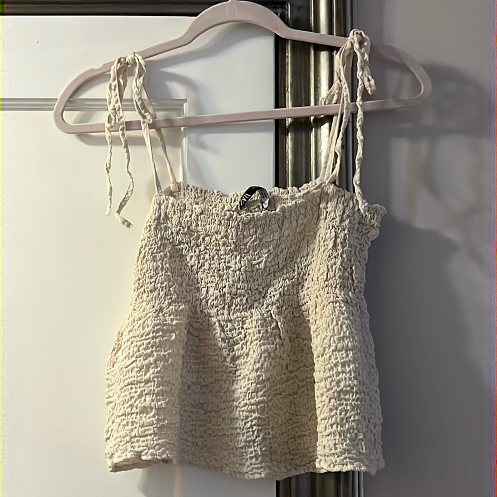 Zara beige tank w/ tie-string straps, size Medium